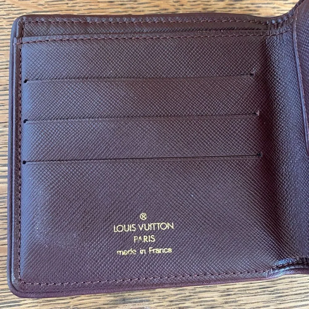 Louis Vuitton Red/Sepia Monogram Lin Porte-Tresor Canvas & Leather Wallet w/COA.